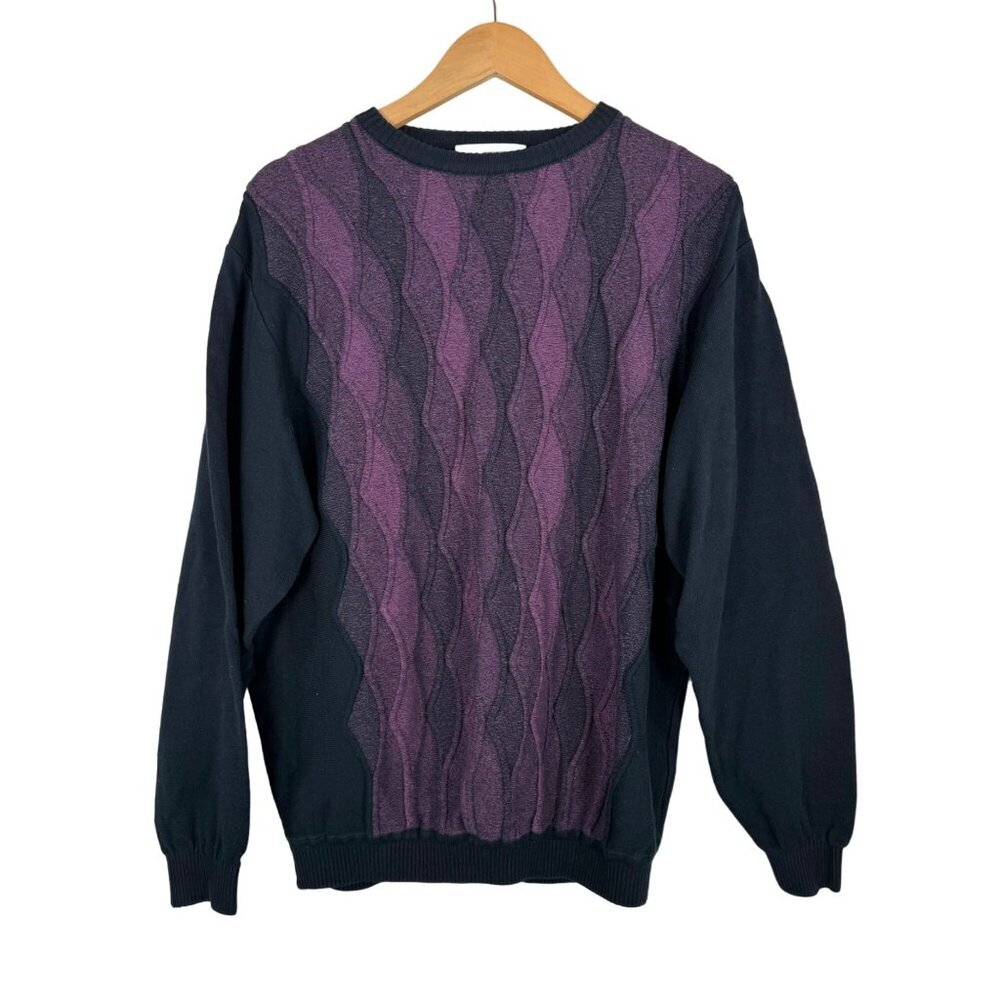 Vintage‎ St. Croix Shop Crew Neck Sweater Coogi Style textured Purple Black Sz L